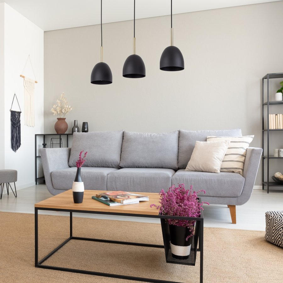 TK Nord loftlampe, m. 3 skrme - sort metal