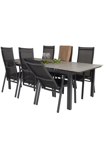 VENTURE DESIGN havest, m. Levels bord, m. udtrk og 6 Copacabana recliner stole - aintwood/alu