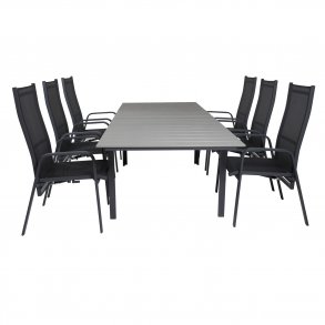 VENTURE DESIGN havest, m. Levels bord, m. udtrk og 6 Copacabana recliner stole - aintwood/alu 