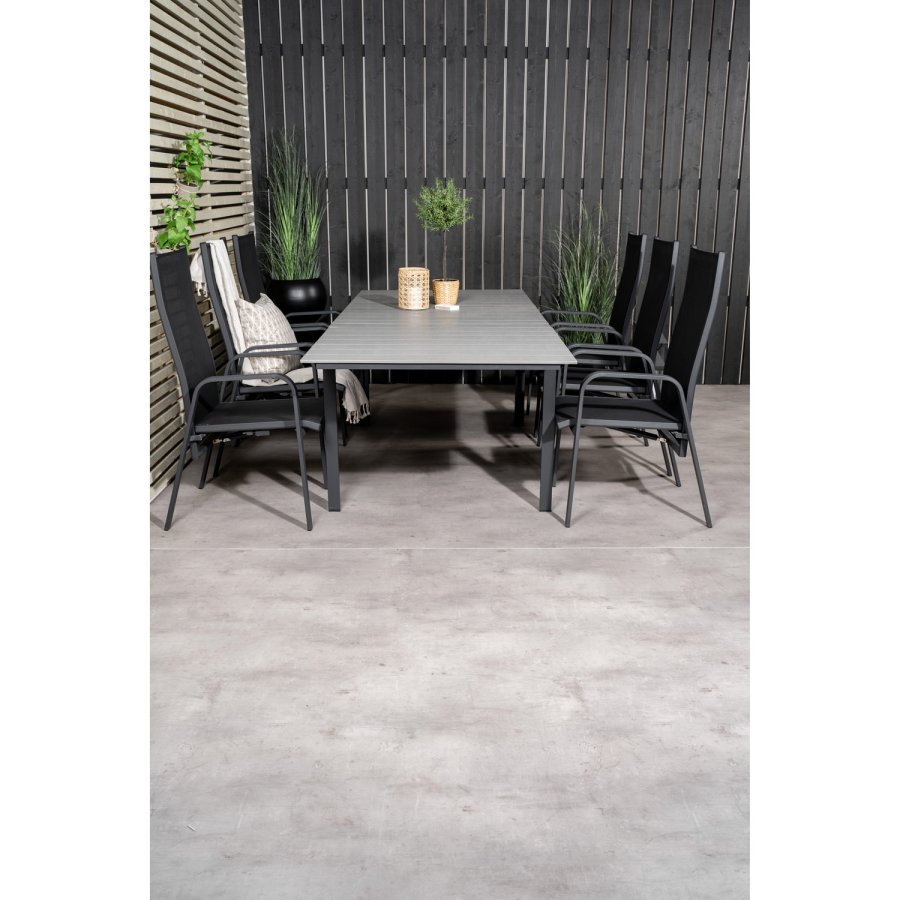 VENTURE DESIGN havest, m. Levels bord, m. udtrk og 6 Copacabana recliner stole - aintwood/alu 