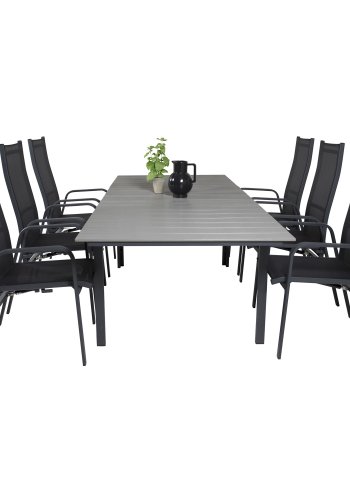 VENTURE DESIGN havest, m. Levels bord, m. udtrk og 6 Copacabana recliner stole - aintwood/alu 