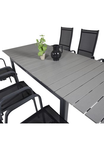 VENTURE DESIGN havest, m. Levels bord, m. udtrk og 6 Copacabana recliner stole - aintwood/alu 