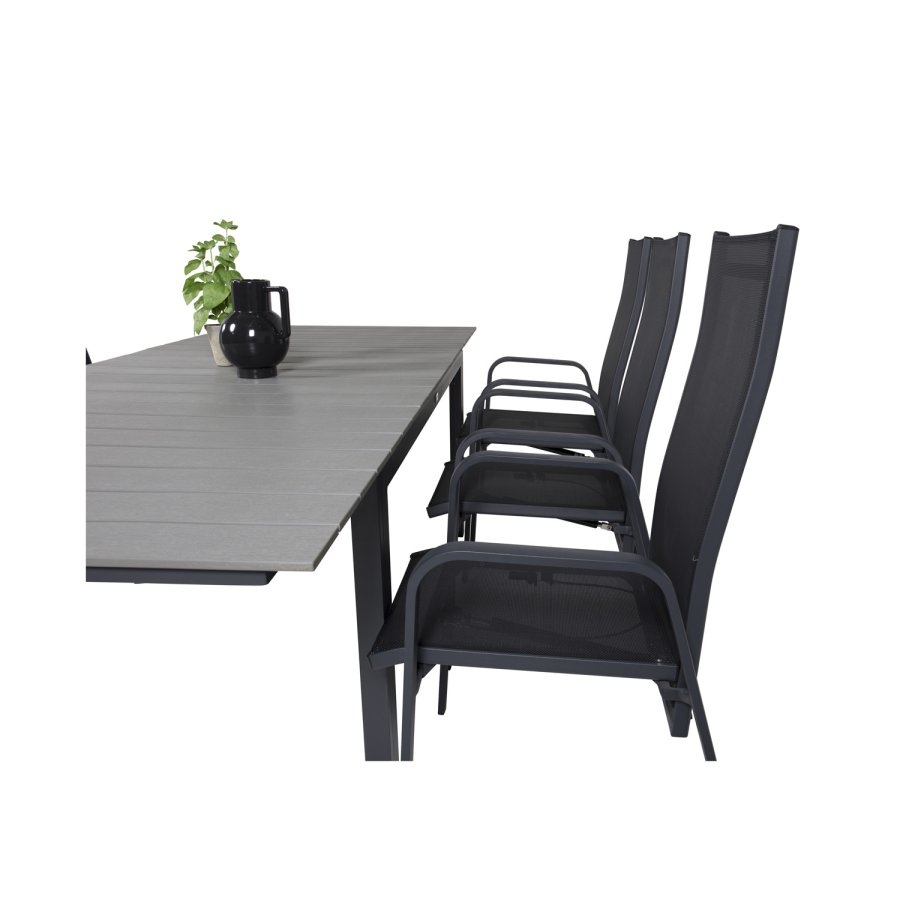 VENTURE DESIGN havest, m. Levels bord, m. udtrk og 6 Copacabana recliner stole - aintwood/alu 