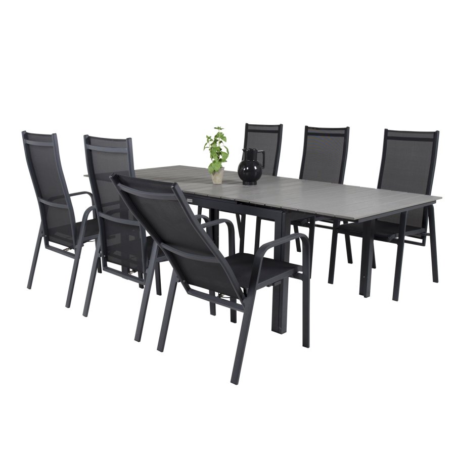 VENTURE DESIGN havest, m. Levels bord, m. udtrk og 6 Copacabana recliner stole - aintwood/alu 