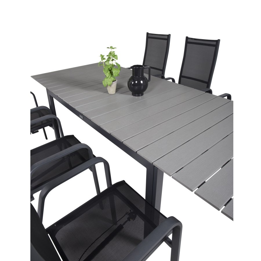 VENTURE DESIGN havest, m. Levels bord, m. udtrk og 6 Copacabana recliner stole - aintwood/alu 