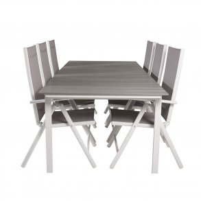 VENTURE DESIGN havest, m. Levels bord, m. udtrk og 6 Break 5:pos. stole - aintwood/alu/textilene