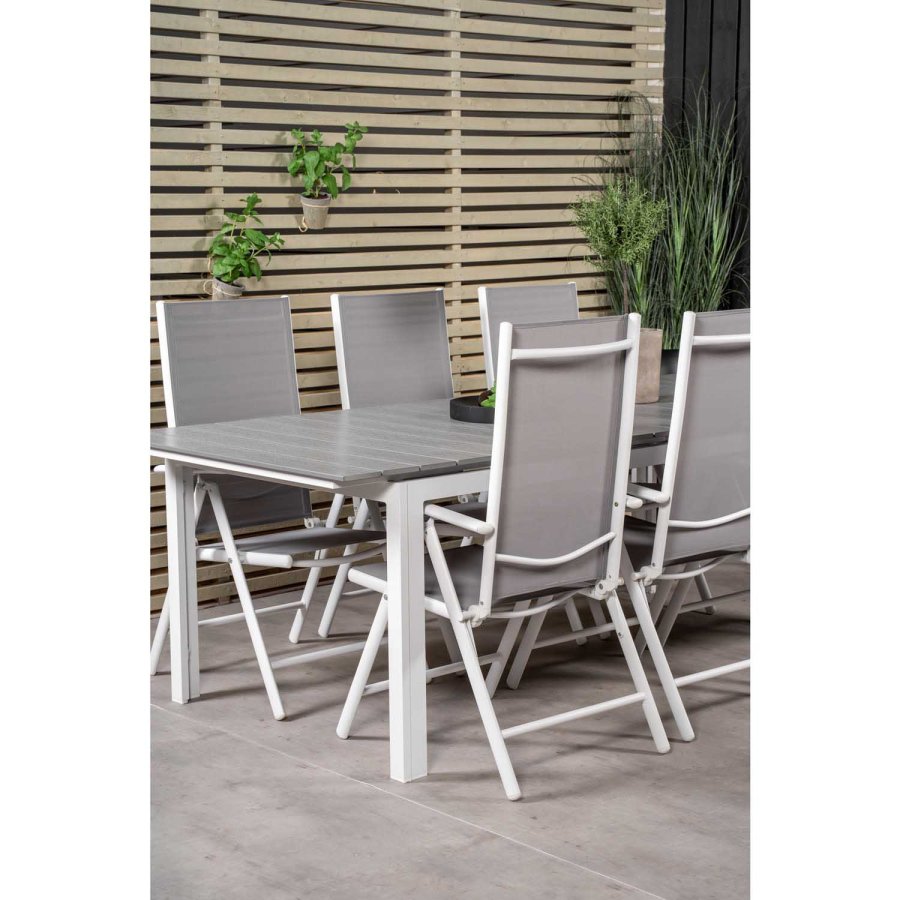 VENTURE DESIGN havest, m. Levels bord, m. udtrk og 6 Break 5:pos. stole - aintwood/alu/textilene