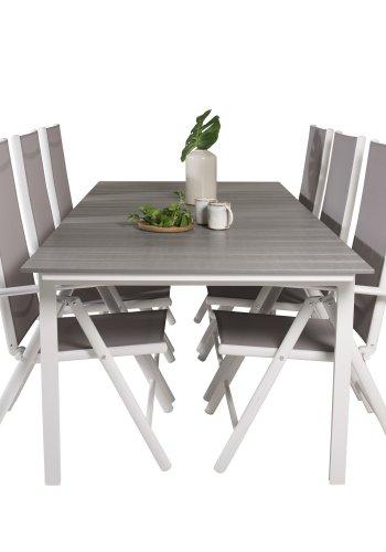 VENTURE DESIGN havest, m. Levels bord, m. udtrk og 6 Break 5:pos. stole - aintwood/alu/textilene