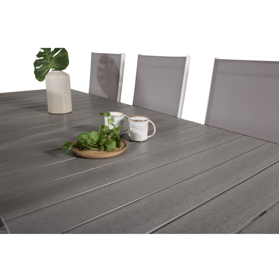 VENTURE DESIGN havest, m. Levels bord, m. udtrk og 6 Break 5:pos. stole - aintwood/alu/textilene