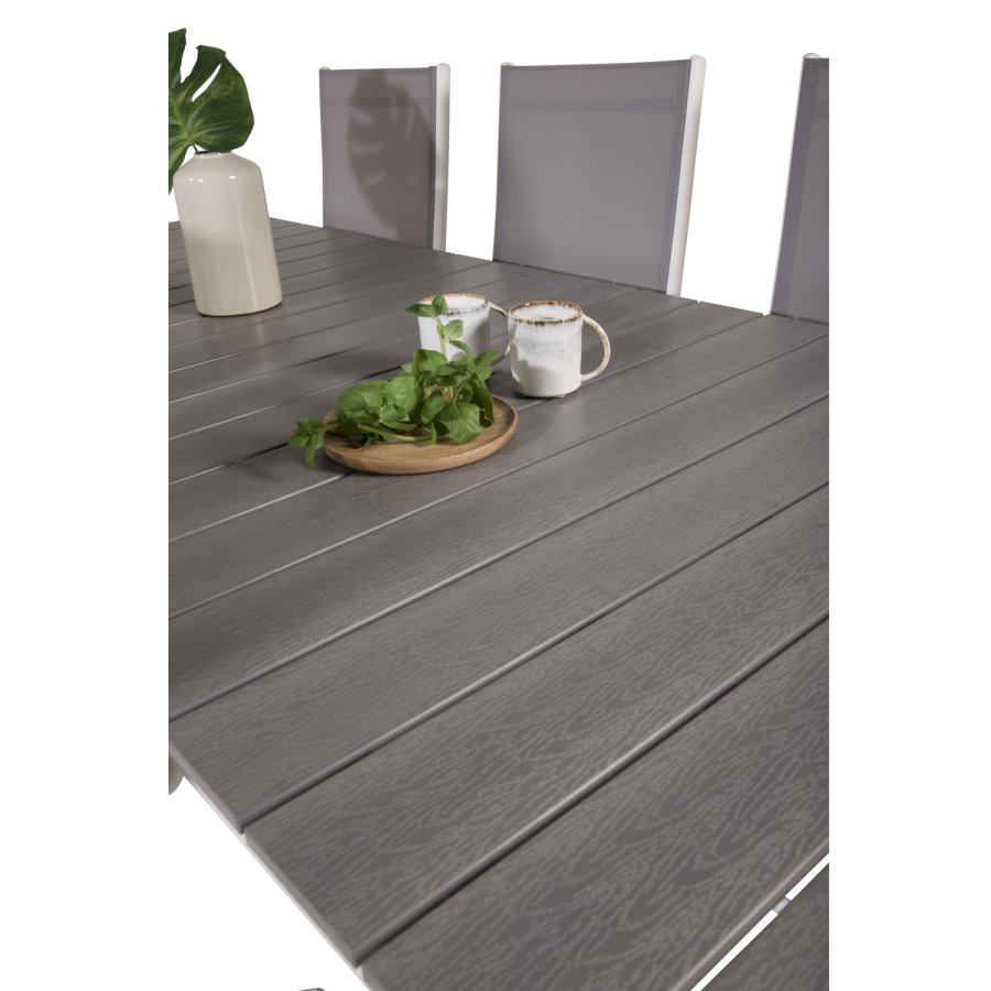 VENTURE DESIGN havest, m. Levels bord, m. udtrk og 6 Break 5:pos. stole - aintwood/alu/textilene