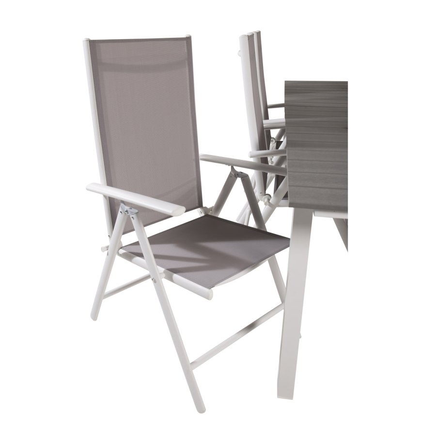 VENTURE DESIGN havest, m. Levels bord, m. udtrk og 6 Break 5:pos. stole - aintwood/alu/textilene