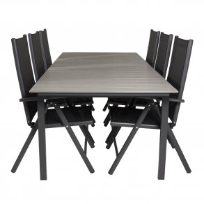 VENTURE DESIGN havest, m. Levels bord, m. udtrk og 6 Break 5:pos. stole, m. armln - aintwood/alu