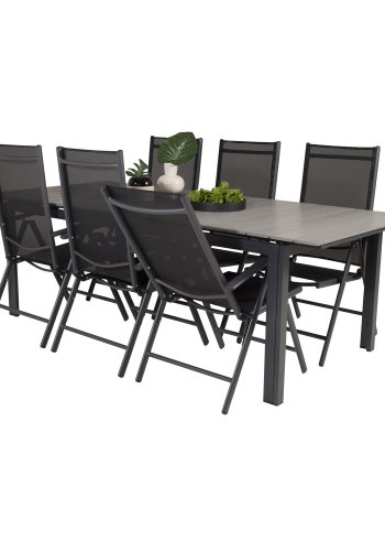 VENTURE DESIGN havest, m. Levels bord, m. udtrk og 6 Break 5:pos. stole, m. armln - aintwood/alu