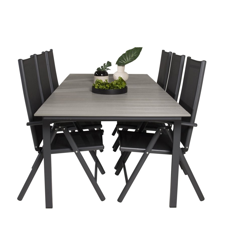 VENTURE DESIGN havest, m. Levels bord, m. udtrk og 6 Break 5:pos. stole, m. armln - aintwood/alu