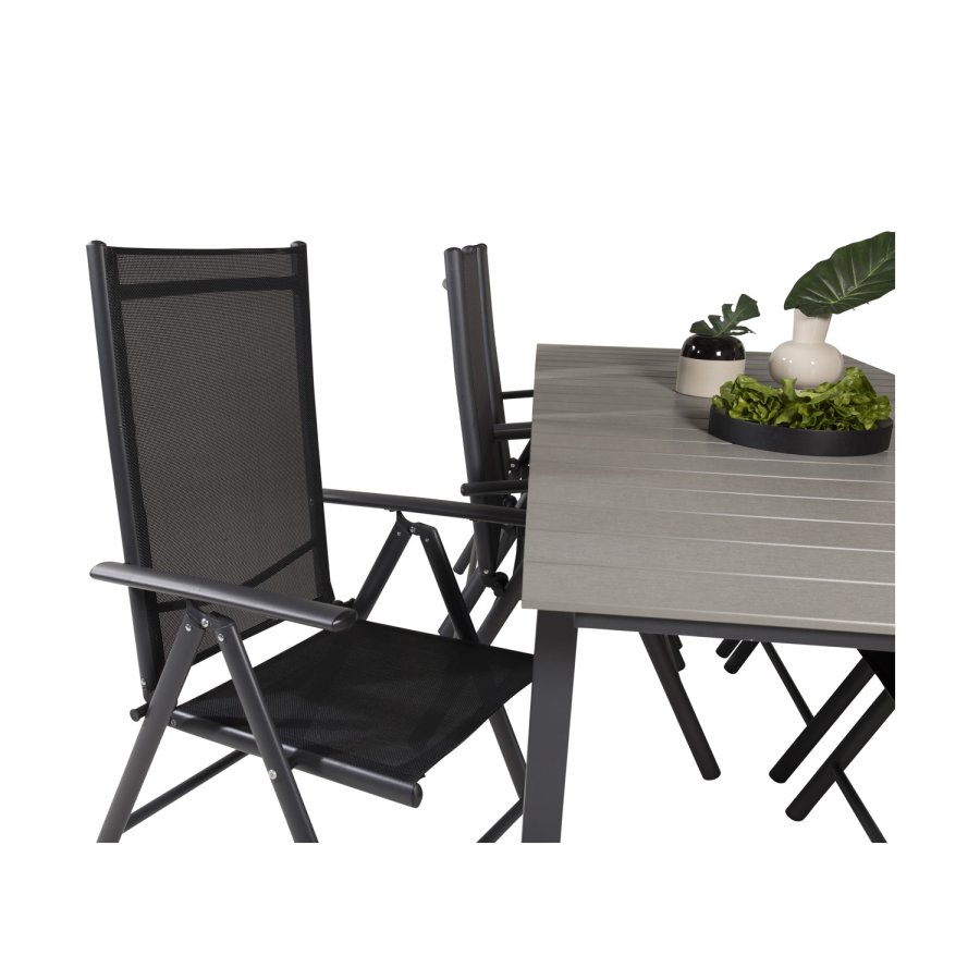 VENTURE DESIGN havest, m. Levels bord, m. udtrk og 6 Break 5:pos. stole, m. armln - aintwood/alu