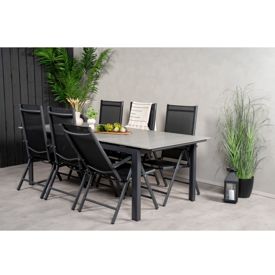 VENTURE DESIGN havest, m. Levels bord, m. udtrk og 6 Break 5:pos. stole, m. armln - aintwood/alu