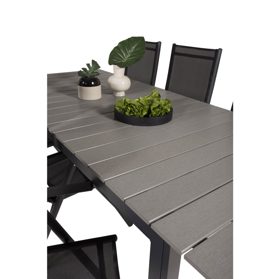 VENTURE DESIGN havest, m. Levels bord, m. udtrk og 6 Break 5:pos. stole, m. armln - aintwood/alu