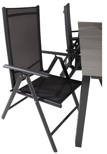 VENTURE DESIGN havest, m. Levels bord, m. udtrk og 6 Break 5:pos. stole, m. armln - aintwood/alu