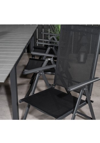 VENTURE DESIGN havest, m. Levels bord, m. udtrk og 6 Break 5:pos. stole - aintwood/alu/textilene