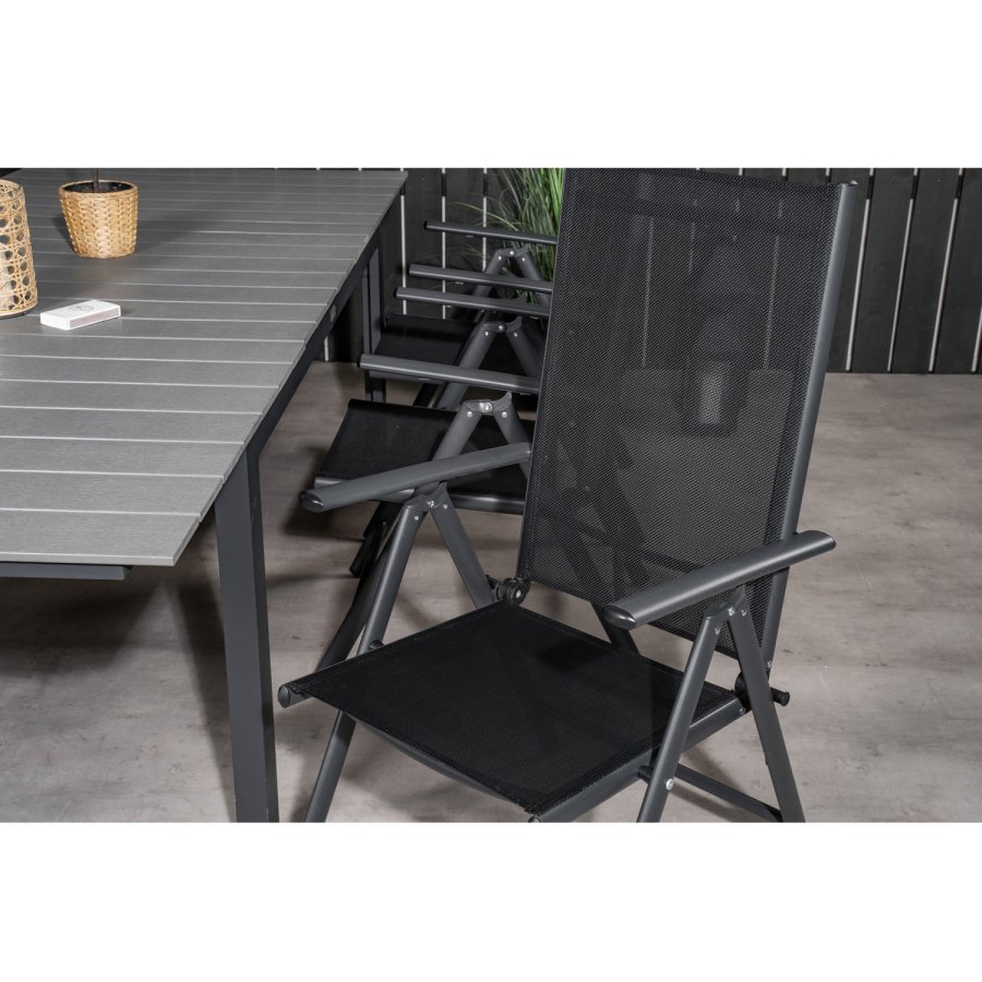 VENTURE DESIGN havest, m. Levels bord, m. udtrk og 6 Break 5:pos. stole - aintwood/alu/textilene