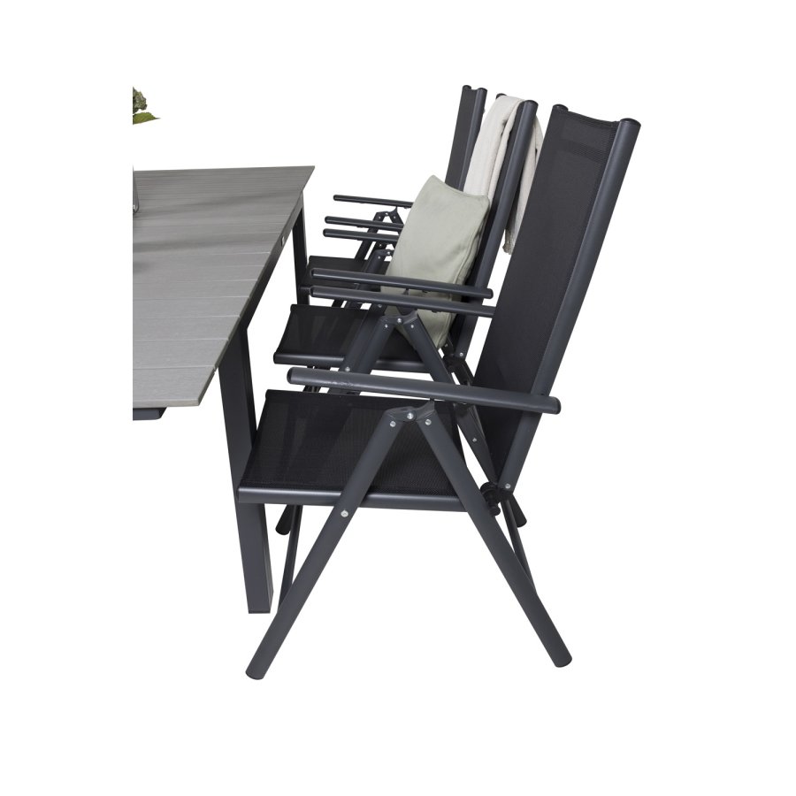 VENTURE DESIGN havest, m. Levels bord, m. udtrk og 6 Break 5:pos. stole - aintwood/alu/textilene