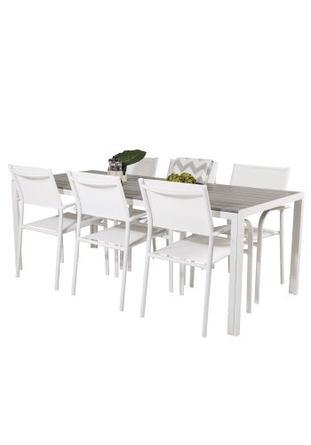 VENTURE DESIGN havest, m. Break bord (205x90) og 6 Santorini stole, m. armln - aintwood/alu