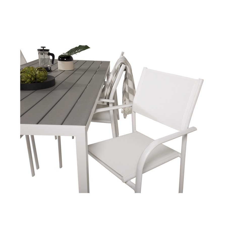 VENTURE DESIGN havest, m. Break bord (205x90) og 6 Santorini stole, m. armln - aintwood/alu