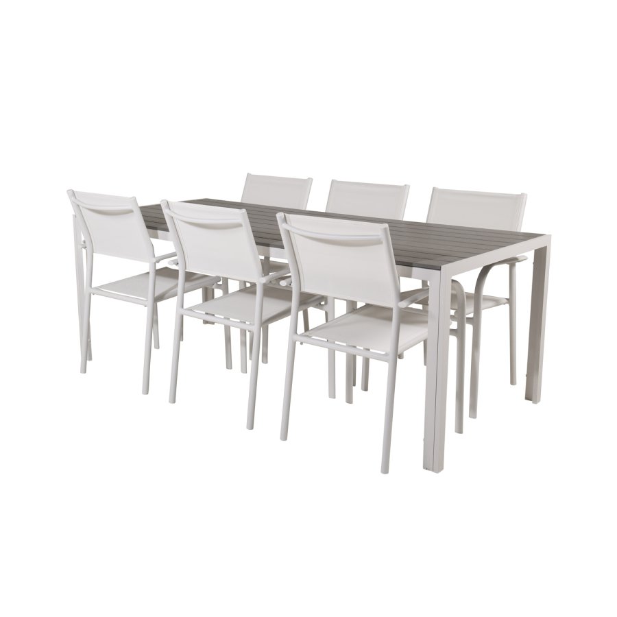 VENTURE DESIGN havest, m. Break bord (205x90) og 6 Santorini stole, m. armln - aintwood/alu