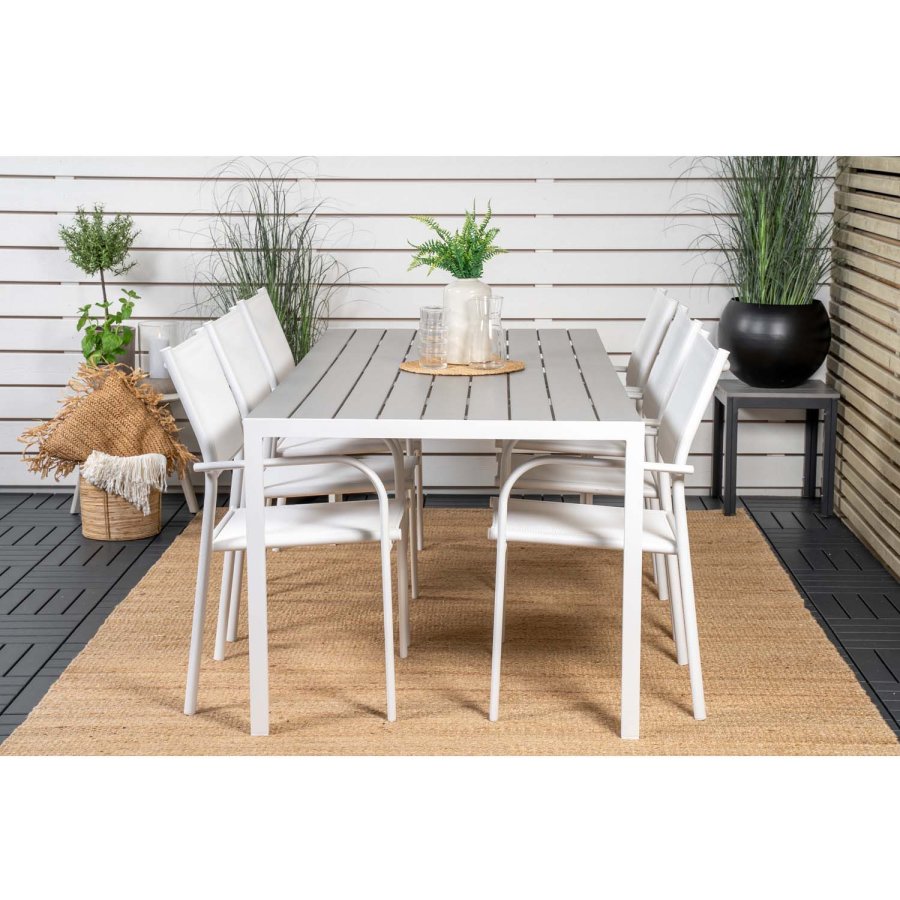 VENTURE DESIGN havest, m. Break bord (205x90) og 6 Santorini stole, m. armln - aintwood/alu