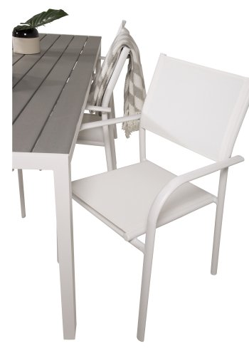 VENTURE DESIGN havest, m. Break bord (205x90) og 6 Santorini stole, m. armln - aintwood/alu