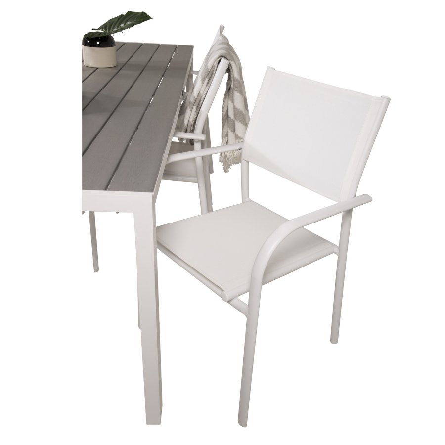 VENTURE DESIGN havest, m. Break bord (205x90) og 6 Santorini stole, m. armln - aintwood/alu