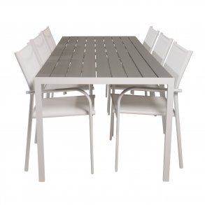 VENTURE DESIGN havest, m. Break bord (205x90) og 6 Santorini stole, m. armln - aintwood/alu