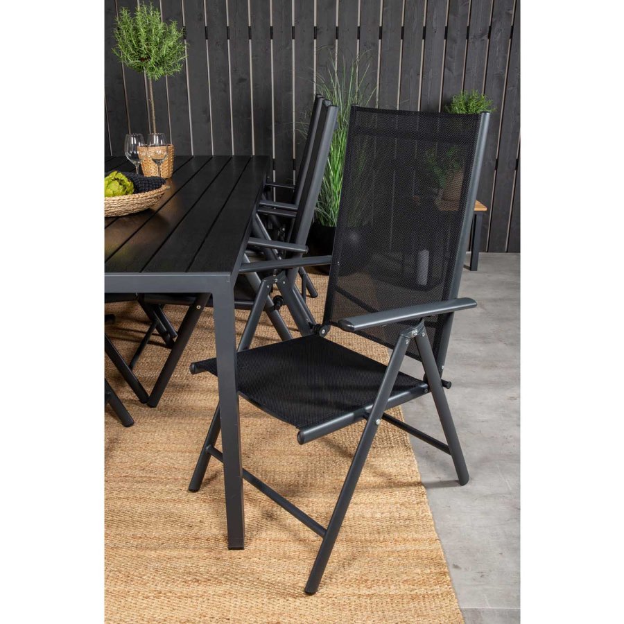 VENTURE DESIGN havest, m. Break bord (205x90) og 6 Break 5:pos. stole - aintwood/alu/textilene