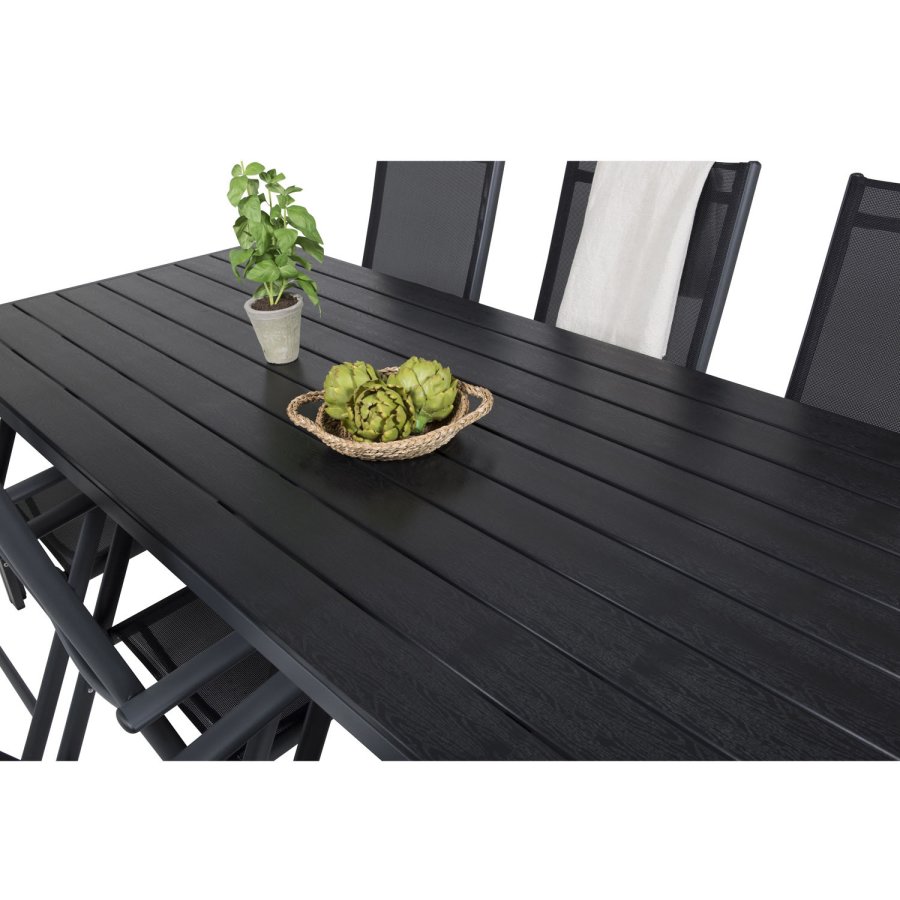 VENTURE DESIGN havest, m. Break bord (205x90) og 6 Break 5:pos. stole - aintwood/alu/textilene