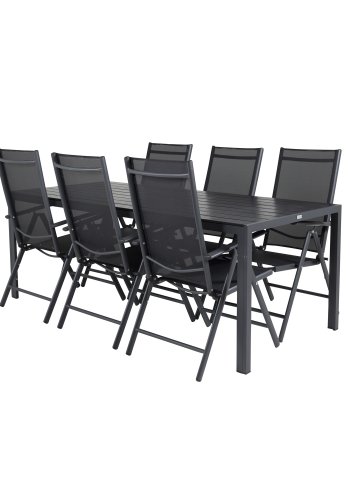 VENTURE DESIGN havest, m. Break bord (205x90) og 6 Break 5:pos. stole - aintwood/alu/textilene