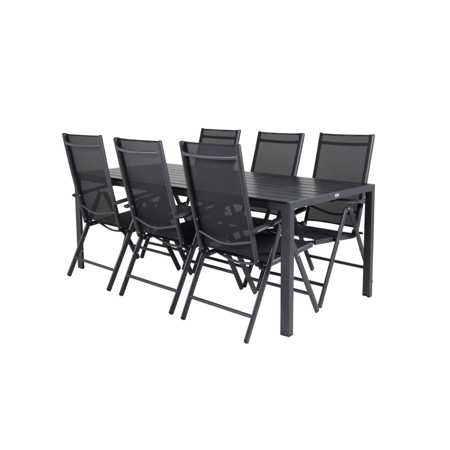 VENTURE DESIGN havest, m. Break bord (205x90) og 6 Break 5:pos. stole - aintwood/alu/textilene