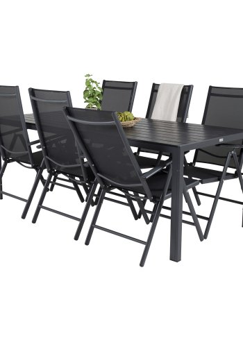 VENTURE DESIGN havest, m. Break bord (205x90) og 6 Break 5:pos. stole - aintwood/alu/textilene