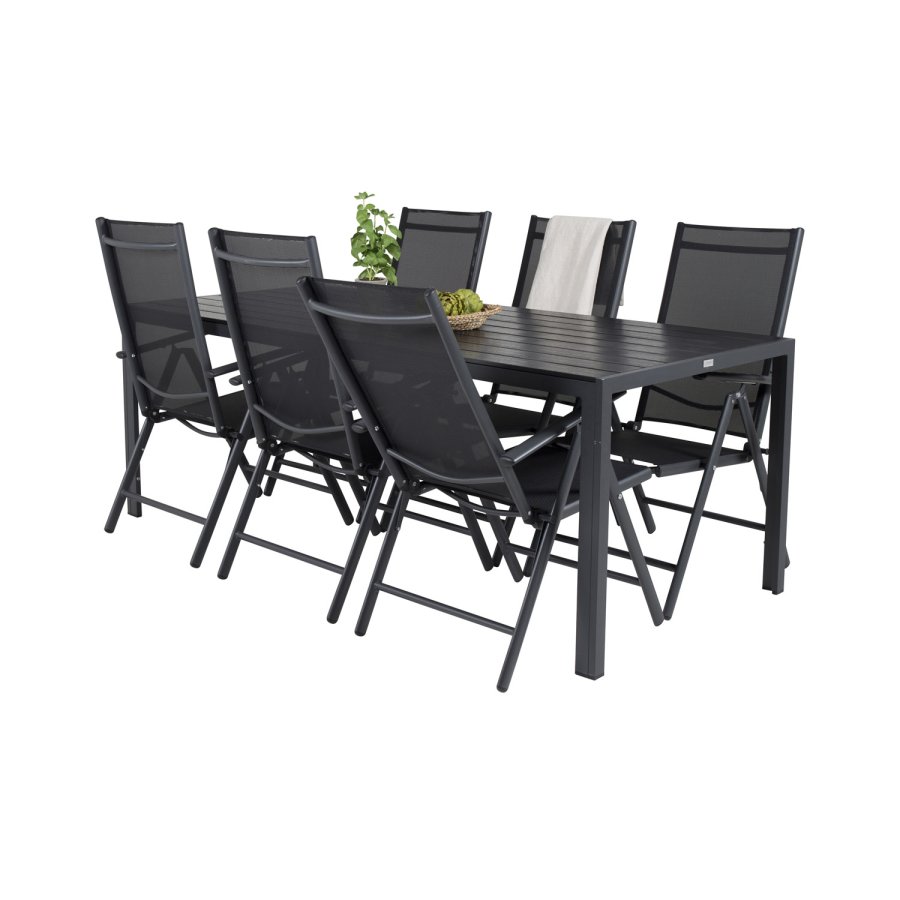 VENTURE DESIGN havest, m. Break bord (205x90) og 6 Break 5:pos. stole - aintwood/alu/textilene