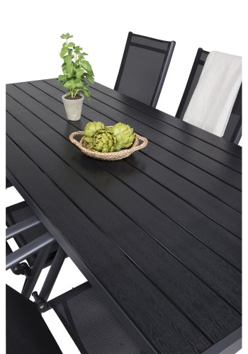 VENTURE DESIGN havest, m. Break bord (205x90) og 6 Break 5:pos. stole - aintwood/alu/textilene