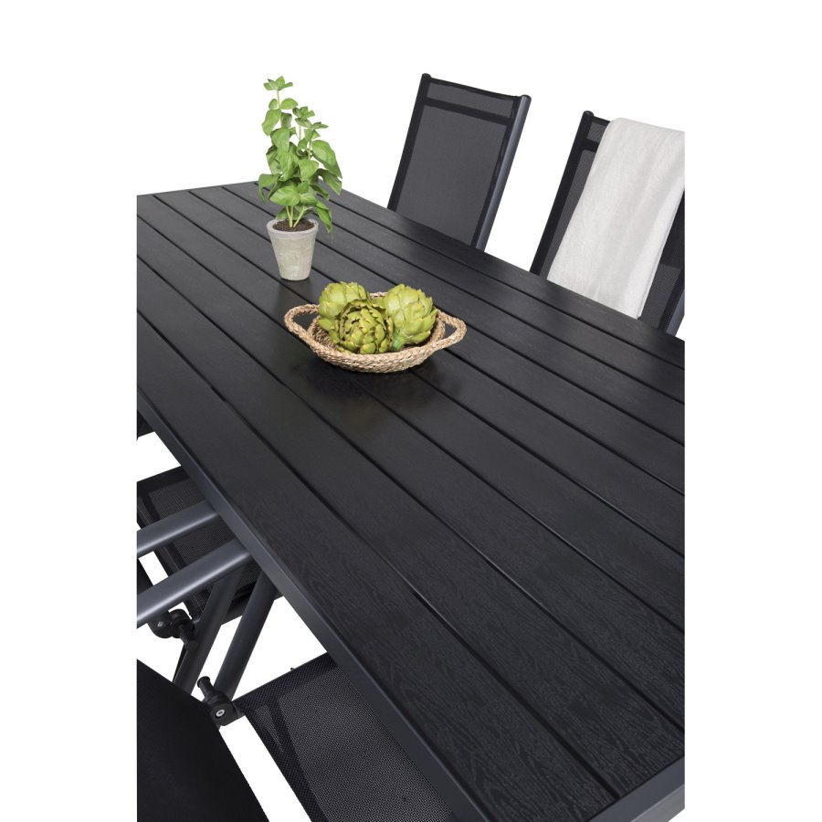 VENTURE DESIGN havest, m. Break bord (205x90) og 6 Break 5:pos. stole - aintwood/alu/textilene