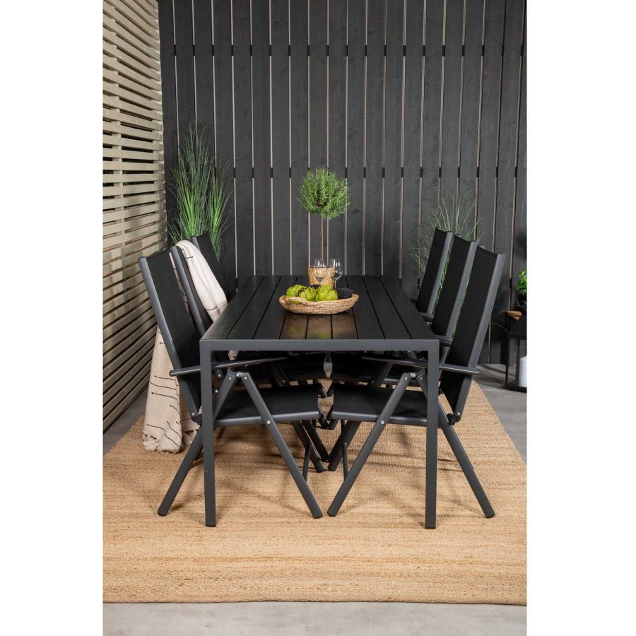 VENTURE DESIGN havest, m. Break bord (205x90) og 6 Break 5:pos. stole - aintwood/alu/textilene