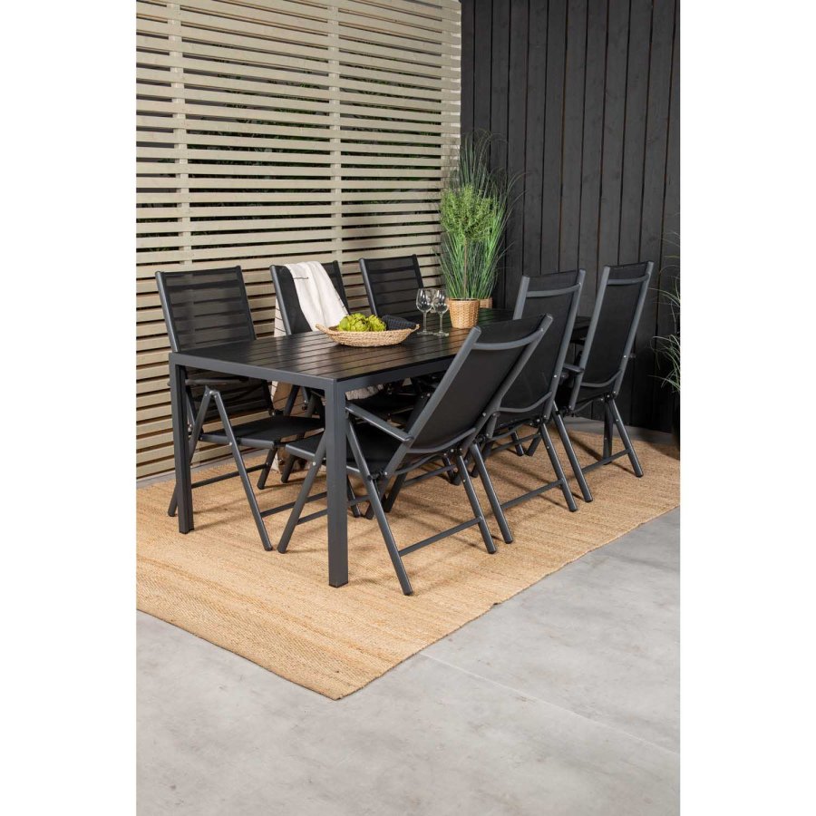 VENTURE DESIGN havest, m. Break bord (205x90) og 6 Break 5:pos. stole - aintwood/alu/textilene