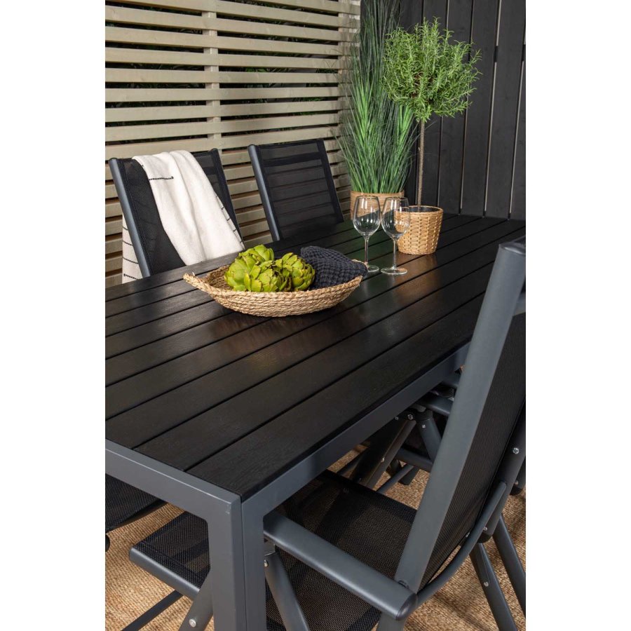 VENTURE DESIGN havest, m. Break bord (205x90) og 6 Break 5:pos. stole - aintwood/alu/textilene