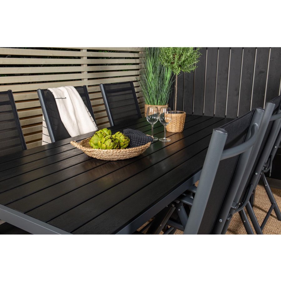 VENTURE DESIGN havest, m. Break bord (205x90) og 6 Break 5:pos. stole - aintwood/alu/textilene