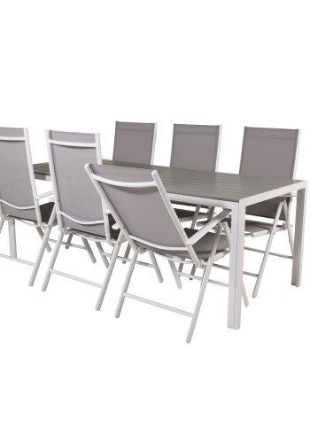 VENTURE DESIGN havest, m. Break bord (205x90) og 6 Break 5:pos. stole - aintwood/alu/textilene