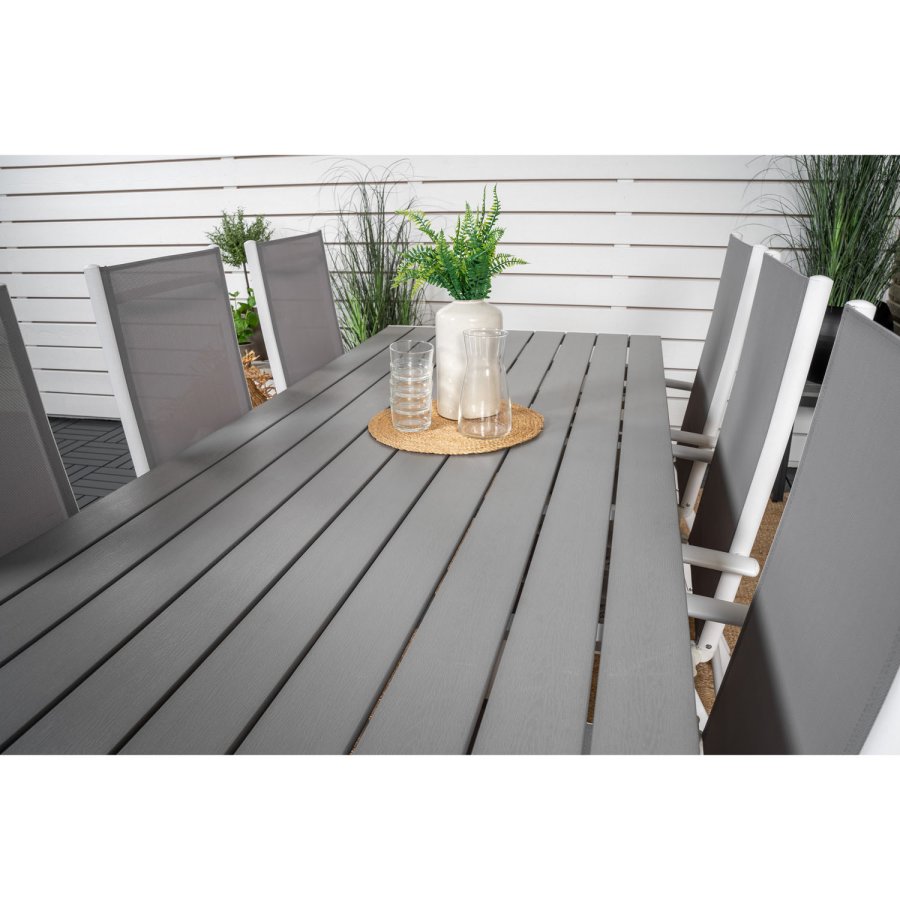 VENTURE DESIGN havest, m. Break bord (205x90) og 6 Break 5:pos. stole - aintwood/alu/textilene