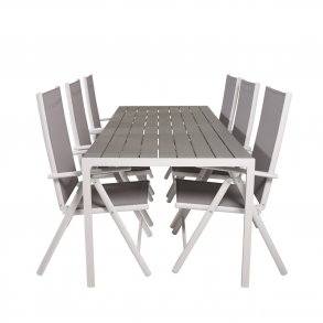 VENTURE DESIGN havest, m. Break bord (205x90) og 6 Break 5:pos. stole - aintwood/alu/textilene