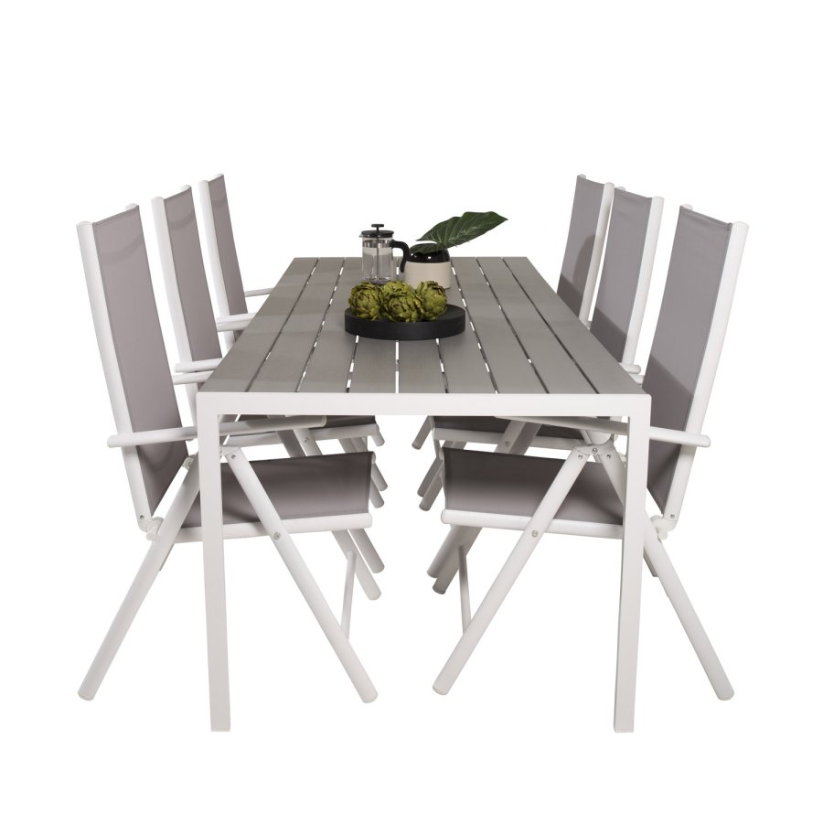 VENTURE DESIGN havest, m. Break bord (205x90) og 6 Break 5:pos. stole - aintwood/alu/textilene