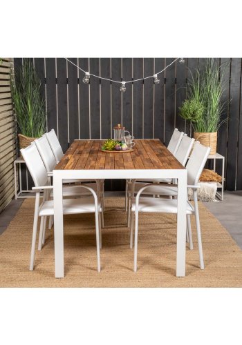 VENTURE DESIGN havest, m. Bois bord (200x100) og 6 Santorini stole, m. armln - akacie/alu