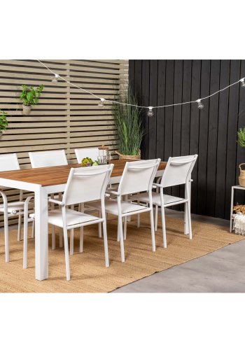 VENTURE DESIGN havest, m. Bois bord (200x100) og 6 Santorini stole, m. armln - akacie/alu